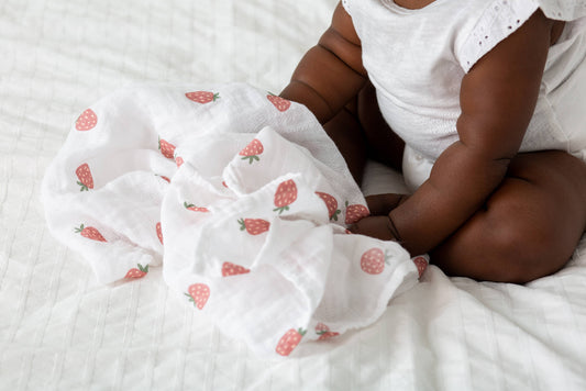 Muslin Cotton Swaddle Blanket - Strawberries - Fancy That