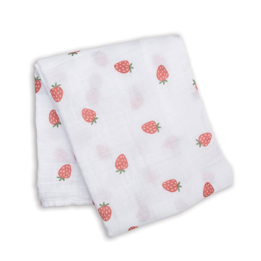 Muslin Cotton Swaddle Blanket - Strawberries - Fancy That