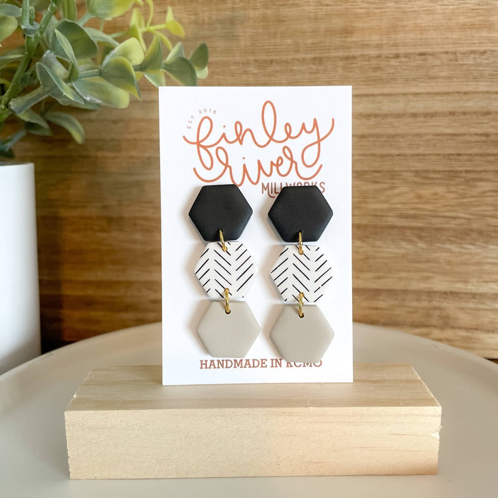 Ellie | Neutral Chevron | Clay Earrings - Fancy That