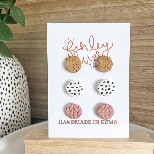 Mini Circle Studs | Triple Pack | Clay Earrings - Fancy That